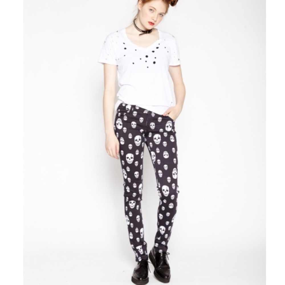 Tripp NYC Black Skull Print Skinny Jeans